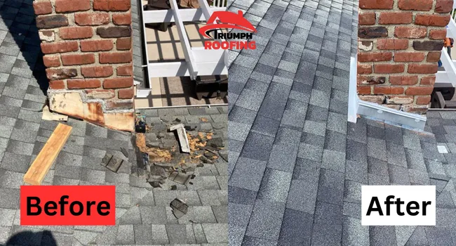 Triumph Roofing team repairing a roof in Charlotte, replacing damaged shingles and improving structure