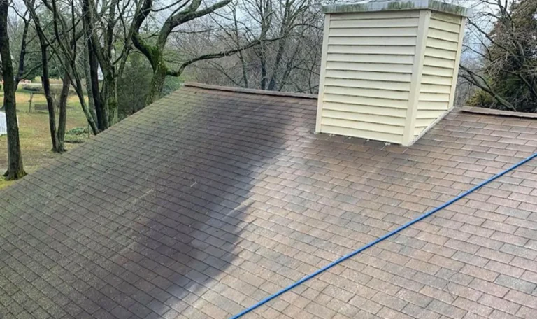 Triumph Roofing Charlotte NC performing expert roof cleaning services, removing dirt, algae, and debris to enhance roof longevity and curb appeal
