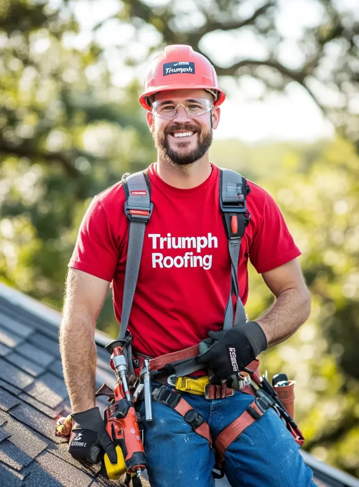 Licensed contractor from Triumph Roofing in Weddington, NC, working on a residential roofing project with precision and expertise