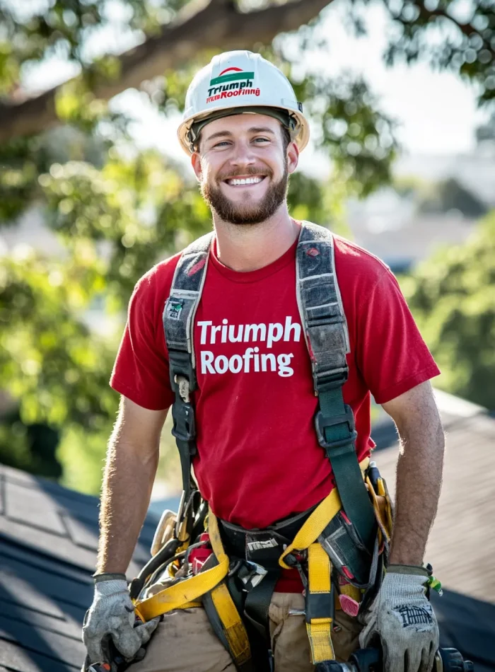 Experienced contractor from Triumph Roofing in Wesley Chapel, NC, working on a high-quality roofing project with precision and expertise