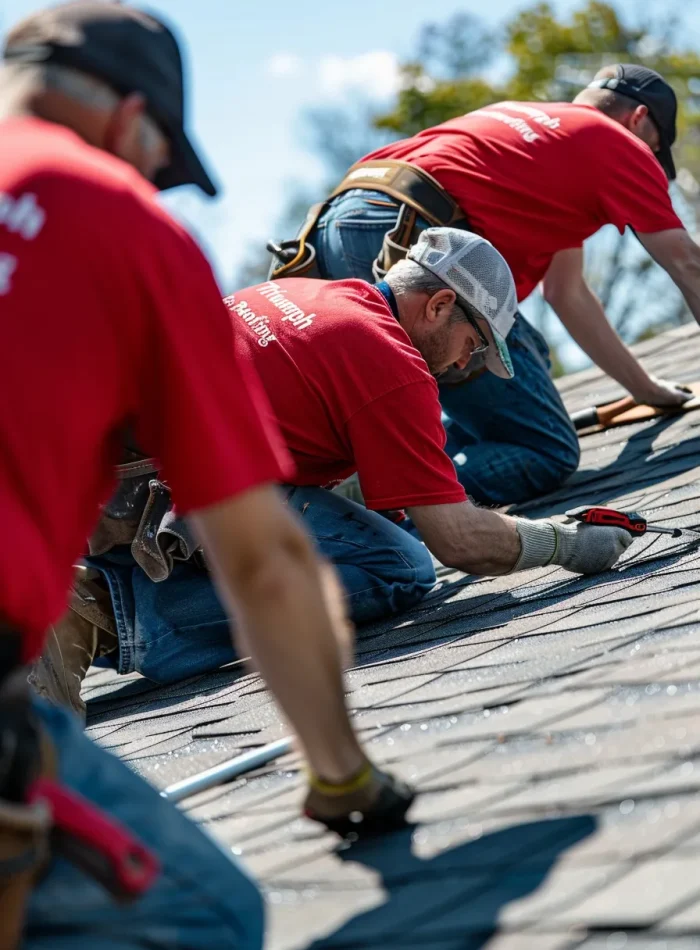 Triumph Roofing contractors replacing shingles on a residential roof in Kannapolis, NC, ensuring high-quality results